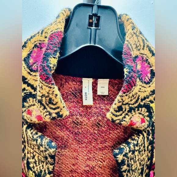 Moth for Anthropologie Black Floral Multicolor One-Button, 3/4-Sleeve Cardi, XXS - Picture 2 of 9